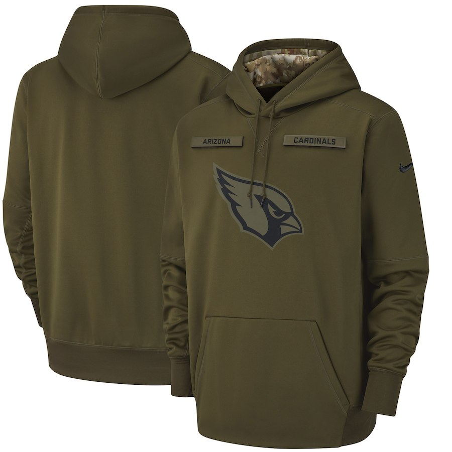 Men's Arizona Cardinals Olive Salute to Service Sideline Therma Performance Pullover NFL Hoodie